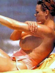 Brigitte Nielsen shows big fake cleavage