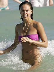 Jessica Alba nipples in wet bikini top