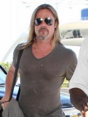 Brad Pitt looking sexy in his gray shirt